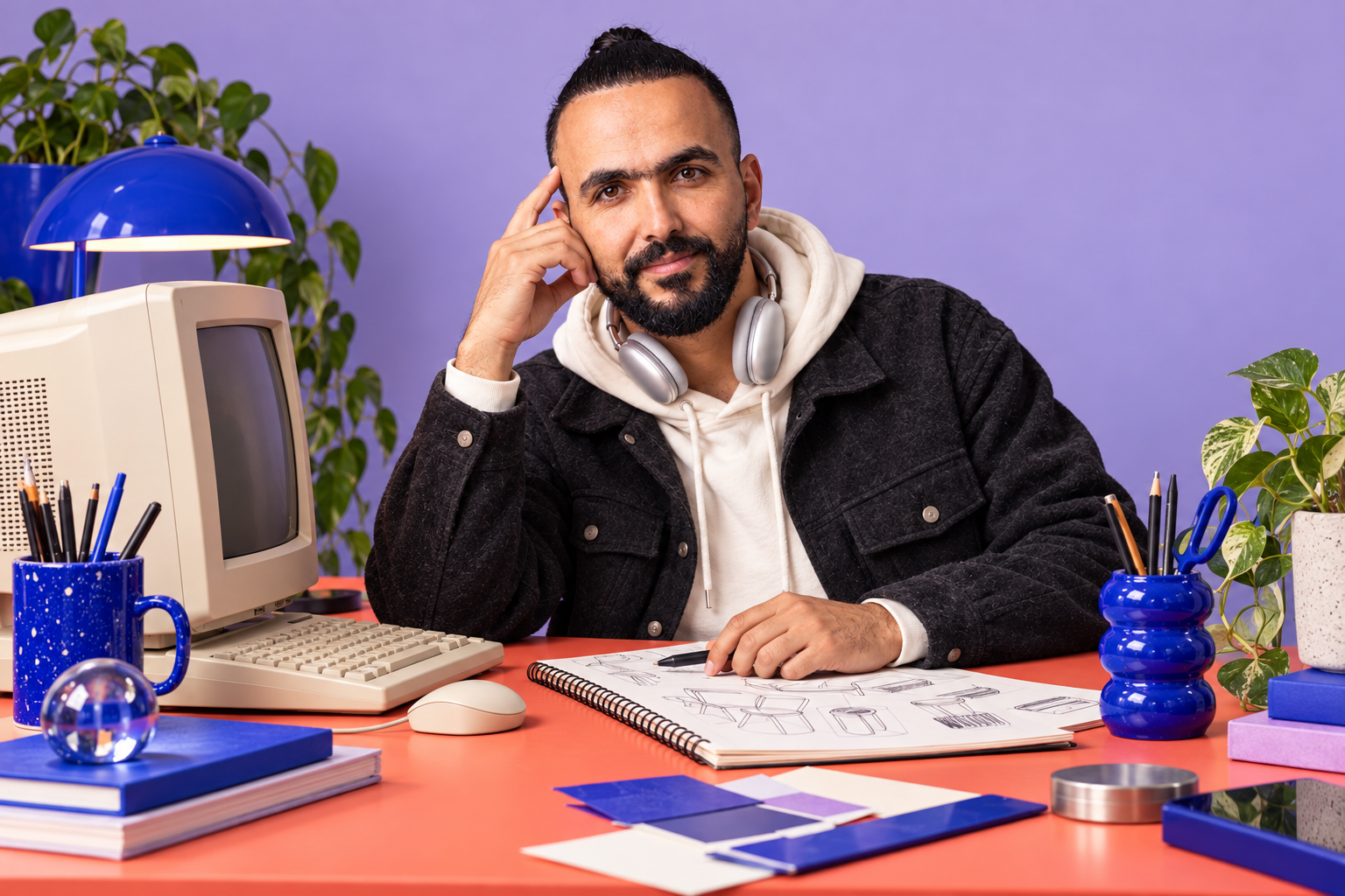 Ahmed Sharbal seated at his desk